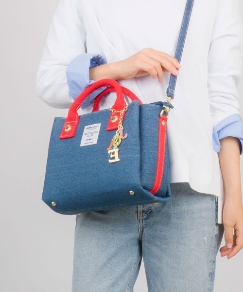 【Jolie Joli/ジョリージョリ】デニム 前後あおりポケット付き2WAYﾊﾞｯｸﾞ（ショルダーバッグ）｜Jolie Joli（ジョリージョリ）