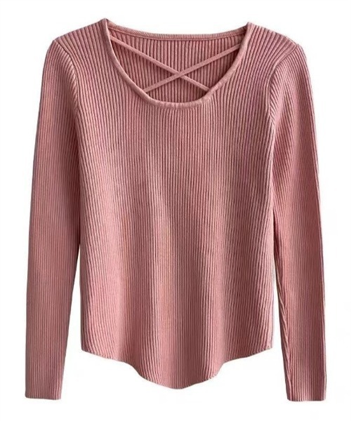 おしゃれスタ(オシャレスタ)の「クロスデザインラウンドネックニットカットソー(Tシャツ/カットソー・レディース・アイボリー/ブラウン/ホワイト/ブラック・FREE)」の5枚目の写真