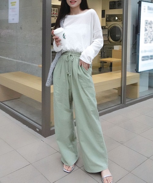 CORNERS（コーナーズ）の「リネンライクワイドパンツ（その他パンツ・レディース・カーキ/ブラック/ベージュ・M）」の4枚目の写真