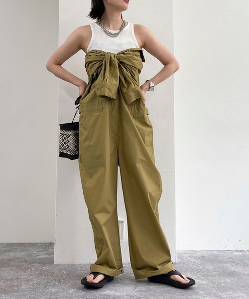 fredy emue（フレディエミュ）の「コットンオールインワン（つなぎ/オールインワン・レディース・チャコールグレー/キャメル・38）」の4枚目の写真