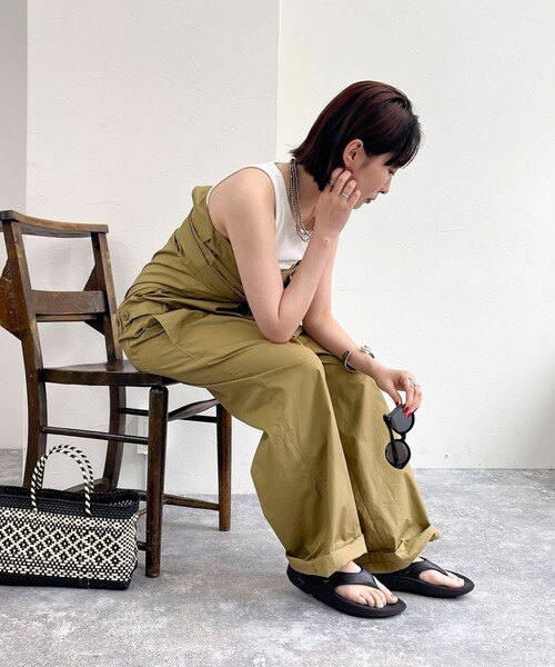 fredy emue（フレディエミュ）の「コットンオールインワン（つなぎ/オールインワン・レディース・チャコールグレー/キャメル・38）」の10枚目の写真