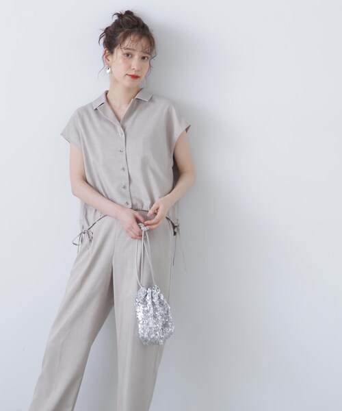 N.（N. Natural Beauty Basic）（エヌエヌナチュラルビューティーベーシック）の「◆カイキンシャツ麻調セットアップ（セットアップ・レディース・ブルー/グレイッシュベージュ/ブラウン・SMALL/MEDIUM）」の5枚目の写真