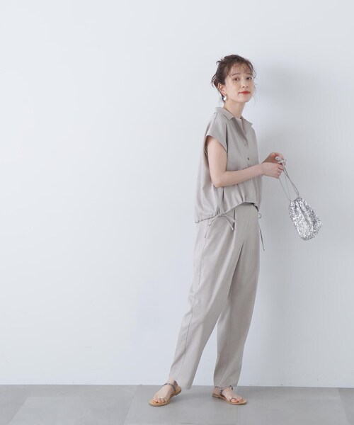 N.（N. Natural Beauty Basic）（エヌエヌナチュラルビューティーベーシック）の「◆カイキンシャツ麻調セットアップ（セットアップ・レディース・ブルー/グレイッシュベージュ/ブラウン・SMALL/MEDIUM）」の6枚目の写真