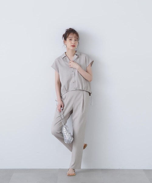 N.（N. Natural Beauty Basic）（エヌエヌナチュラルビューティーベーシック）の「◆カイキンシャツ麻調セットアップ（セットアップ・レディース・ブルー/グレイッシュベージュ/ブラウン・SMALL/MEDIUM）」の8枚目の写真