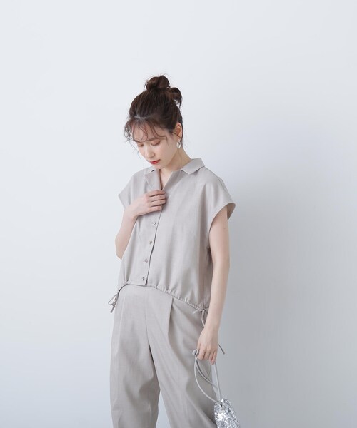 N.（N. Natural Beauty Basic）（エヌエヌナチュラルビューティーベーシック）の「◆カイキンシャツ麻調セットアップ（セットアップ・レディース・ブルー/グレイッシュベージュ/ブラウン・SMALL/MEDIUM）」の9枚目の写真