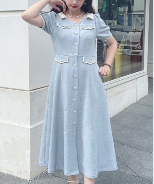 An another angelus バイカラーフラップポケットワンピース an another angelus（アンアナザーアンジェラス）の「バイカラー