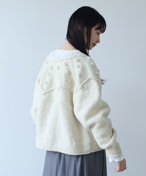 【タグ付】ビュルデサボン　ニットカーディガン　ハンドニット　ネパール製　手編み AMBIDEX Store △〇ネパールハンドニット ジグザグ求心 カーディガン(F