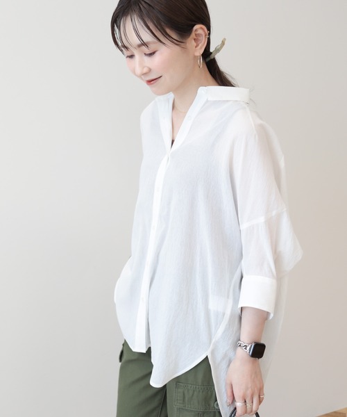 AMERICAN HOLIC(アメリカンホリック)の「接触冷感5分袖変形ドルマンシアーシャツ(シャツ/ブラウス・レディース・オフホワイト/グリーン/ネイビー/サックスブルー・M/L)」の8枚目の写真