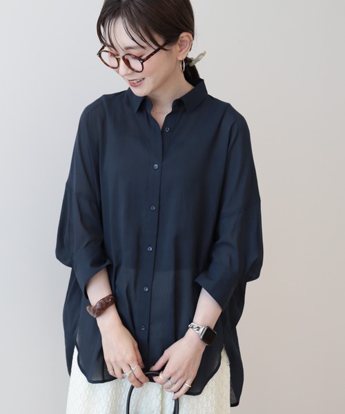 AMERICAN HOLIC(アメリカンホリック)の「接触冷感5分袖変形ドルマンシアーシャツ(シャツ/ブラウス・レディース・オフホワイト/グリーン/ネイビー/サックスブルー・M/L)」の21枚目の写真