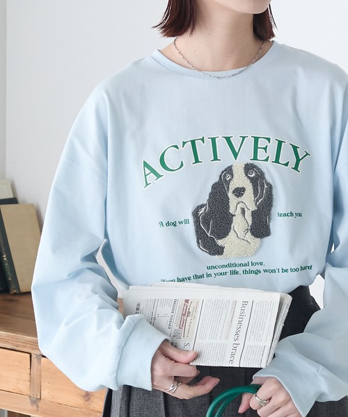DOGサガラ刺繍×プリントオーバーロンTEE（Tシャツ/カットソー