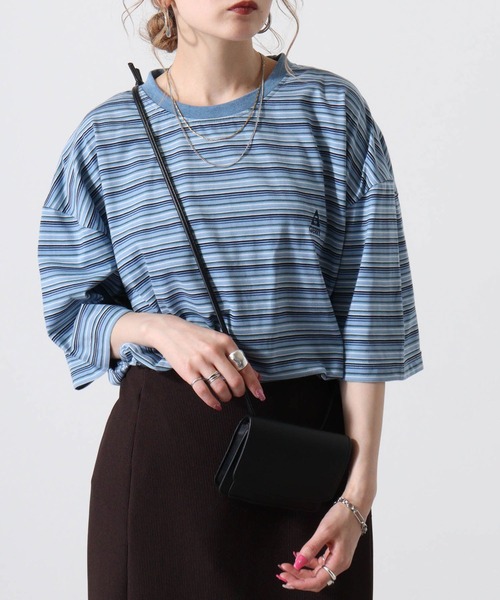 GERRY(ジェリー)の「GERRY ワンポイント刺繍 ボーダー 半袖 Tシャツ(Tシャツ/カットソー・メンズ・サックスブルー/ホワイト/ネイビー・L/M/LL)」の3枚目の写真