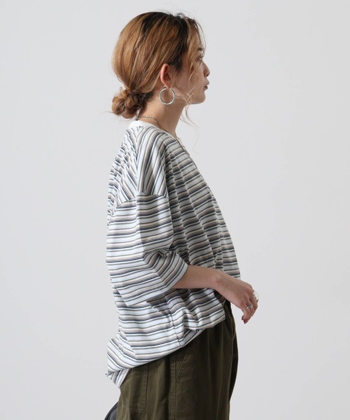 GERRY(ジェリー)の「GERRY ワンポイント刺繍 ボーダー 半袖 Tシャツ(Tシャツ/カットソー・メンズ・サックスブルー/ホワイト/ネイビー・L/M/LL)」の4枚目の写真