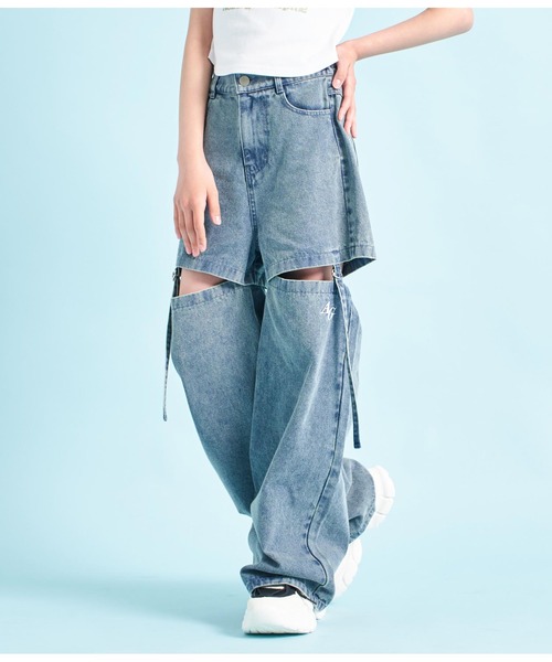 ANAP GiRL(アナップガール)の「2WAYデザインワイドデニムパンツ(デニムパンツ・キッズ・ブルー/ブラック・XS/S/M)」の7枚目の写真