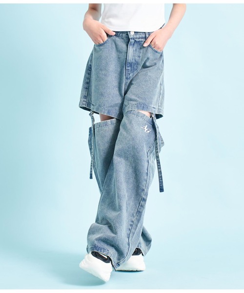 ANAP GiRL(アナップガール)の「2WAYデザインワイドデニムパンツ(デニムパンツ・キッズ・ブルー/ブラック・XS/S/M)」の5枚目の写真