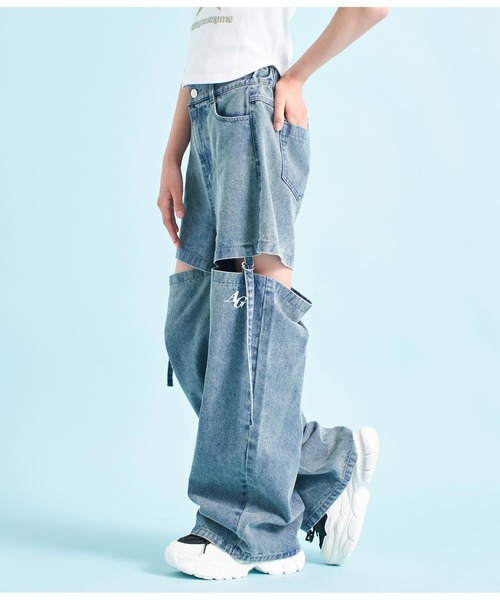 ANAP GiRL(アナップガール)の「2WAYデザインワイドデニムパンツ(デニムパンツ・キッズ・ブルー/ブラック・XS/S/M)」の4枚目の写真