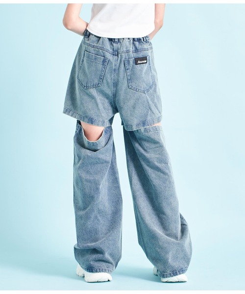 ANAP GiRL(アナップガール)の「2WAYデザインワイドデニムパンツ(デニムパンツ・キッズ・ブルー/ブラック・XS/S/M)」の3枚目の写真