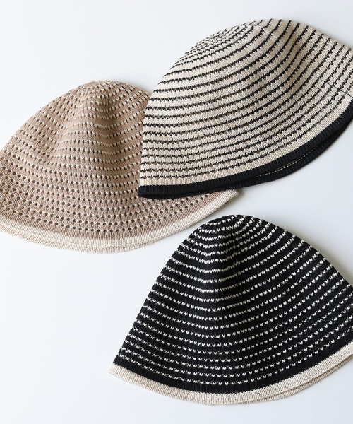 Monocoro toppi（モノコロトッピ）の「手編み ストライプ バケット ハット（ハット・レディース・アイボリー/ベージュ/ブラック・フリー）」の4枚目の写真