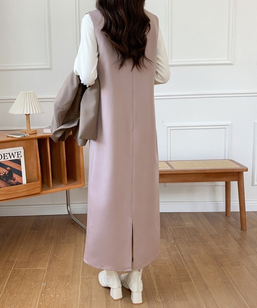 ABITOKYO（アビトーキョー）の「スキッパーロングジャンパースカート（ワンピース・レディース・ネイビー/ベージュ/モカ/ピンク/グリーン/ダークブラウン/カーキ/ブルーグレー/ブラック/アイボリー・L/M/S）」の12枚目の写真