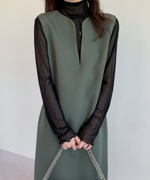 ABITOKYO（アビトーキョー）の「スキッパーロングジャンパースカート（ワンピース・レディース・ネイビー/ベージュ/モカ/ピンク/グリーン/ダークブラウン/カーキ/ブルーグレー/ブラック/アイボリー・L/M/S）」の17枚目の写真