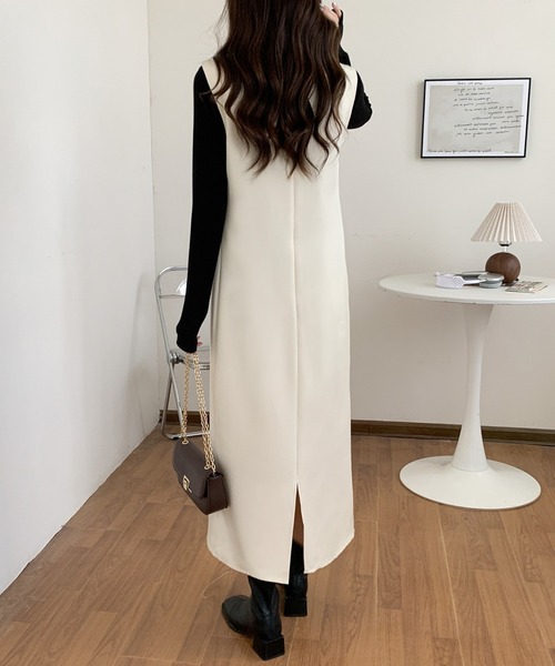 ABITOKYO（アビトーキョー）の「スキッパーロングジャンパースカート（ワンピース・レディース・ネイビー/ベージュ/モカ/ピンク/グリーン/ダークブラウン/カーキ/ブルーグレー/ブラック/アイボリー・L/M/S）」の20枚目の写真