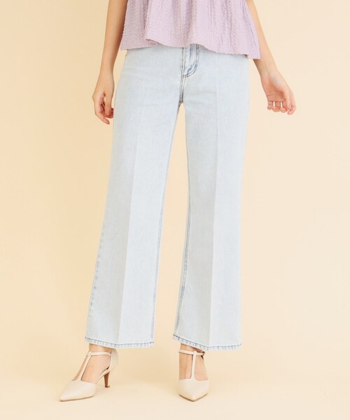 index（インデックス）の「◆ワイドストレートフレアデニム【洗濯機洗い可】（デニムパンツ・レディース・サックスブルー/ライトブルー/ネイビー・36/38/40）」の3枚目の写真