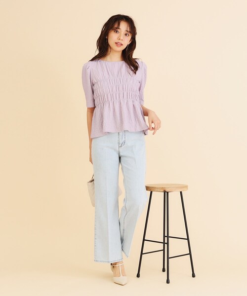 index（インデックス）の「◆ワイドストレートフレアデニム【洗濯機洗い可】（デニムパンツ・レディース・サックスブルー/ライトブルー/ネイビー・36/38/40）」の5枚目の写真