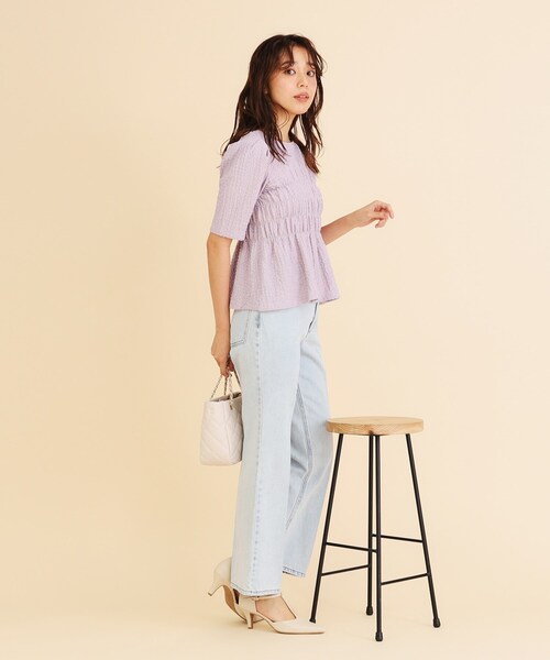 index（インデックス）の「◆ワイドストレートフレアデニム【洗濯機洗い可】（デニムパンツ・レディース・サックスブルー/ライトブルー/ネイビー・36/38/40）」の6枚目の写真