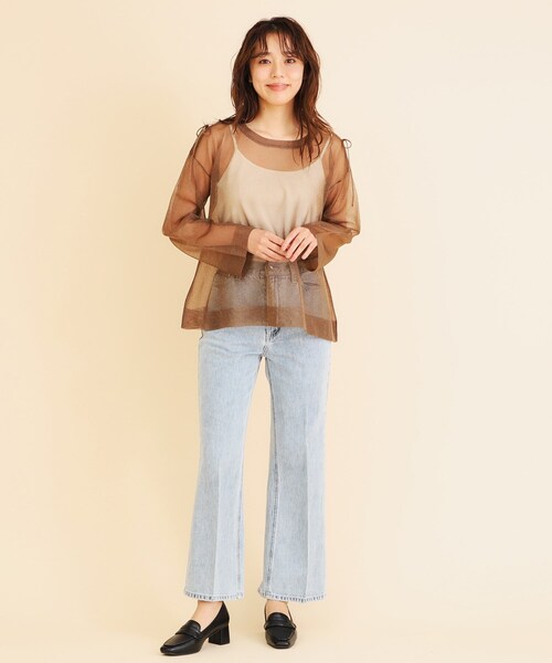 index（インデックス）の「◆ワイドストレートフレアデニム【洗濯機洗い可】（デニムパンツ・レディース・サックスブルー/ライトブルー/ネイビー・36/38/40）」の9枚目の写真