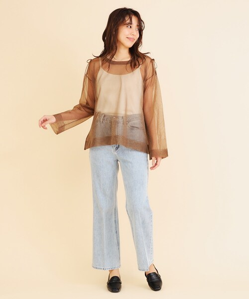 index（インデックス）の「◆ワイドストレートフレアデニム【洗濯機洗い可】（デニムパンツ・レディース・サックスブルー/ライトブルー/ネイビー・36/38/40）」の10枚目の写真