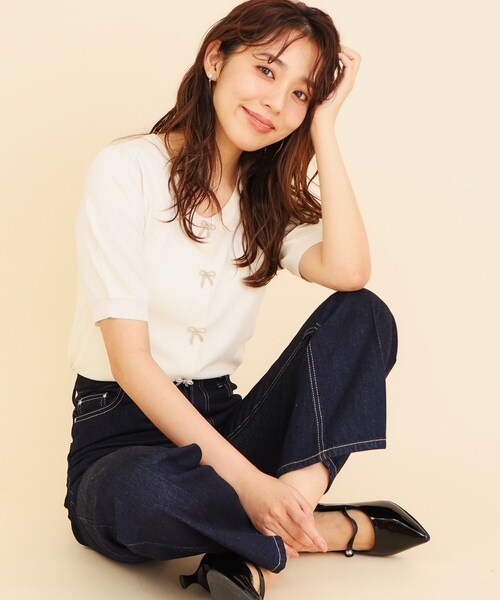 index（インデックス）の「◆ワイドストレートフレアデニム【洗濯機洗い可】（デニムパンツ・レディース・サックスブルー/ライトブルー/ネイビー・36/38/40）」の13枚目の写真