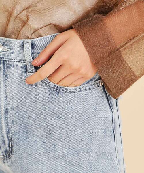 index（インデックス）の「◆ワイドストレートフレアデニム【洗濯機洗い可】（デニムパンツ・レディース・サックスブルー/ライトブルー/ネイビー・36/38/40）」の21枚目の写真