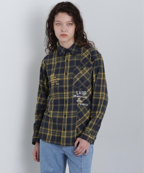 AVIREX(アヴィレックス)の「CHEMICAL WASH CHECK SHIRT/ケミカルウォッシュ チェックシャツ(シャツ/ブラウス・レディース・イエロー/オレンジ/モスグリーン・M/S)」の3枚目の写真