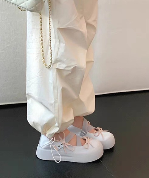 メゾンマルジェラ　アイボリー リボン付きバレエシューズ 37 メゾンマルジェラアイボリー リボン付きバレエシューズ 37
