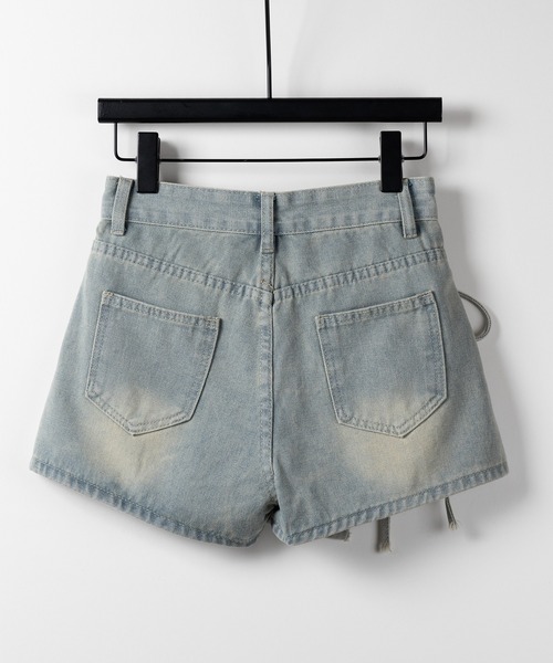 me+em select（ミームセレクト）の「【 ４size 】サイドリボンレイヤードウォッシュデニムミニスカパン ／　side ribbon layered wash denim mini skirt pants（デニムパンツ・レディース・ライトブルー・SMALL/MEDIUM/LARGE/X-LARGE）」の18枚目の写真