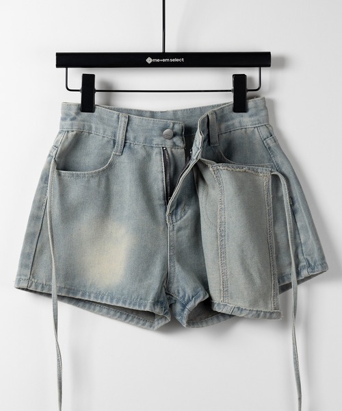 me+em select（ミームセレクト）の「【 ４size 】サイドリボンレイヤードウォッシュデニムミニスカパン ／　side ribbon layered wash denim mini skirt pants（デニムパンツ・レディース・ライトブルー・SMALL/MEDIUM/LARGE/X-LARGE）」の19枚目の写真