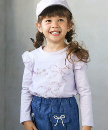 SLAP SLIP（スラップスリップ）の「キラキララインストーンリボンモチーフ肩フリルTシャツ(80~130cm)（Tシャツ/カットソー・キッズ）」