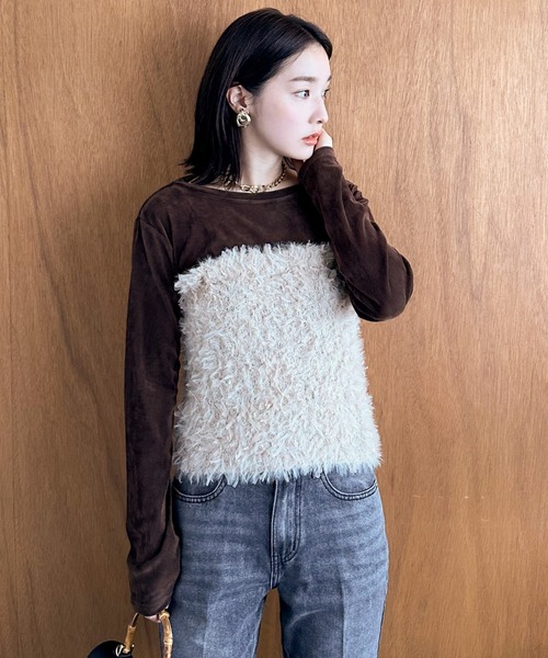 Doux archives（ドゥアルシーヴ）の「シアーベロアロンＴｅｅ（Tシャツ/カットソー・レディース・ブラウン/チャコールグレー/ブラック・FREE）」の3枚目の写真