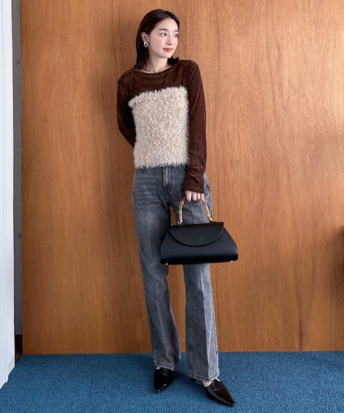 Doux archives（ドゥアルシーヴ）の「シアーベロアロンＴｅｅ（Tシャツ/カットソー・レディース・ブラウン/チャコールグレー/ブラック・FREE）」の15枚目の写真