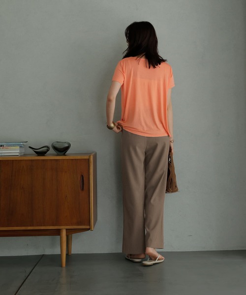 STYLE DELI(スタイルデリ)の「少し透けるテロテロTシャツ(Tシャツ/カットソー・レディース・オレンジ/ライム/ホワイト・FREE)」の19枚目の写真