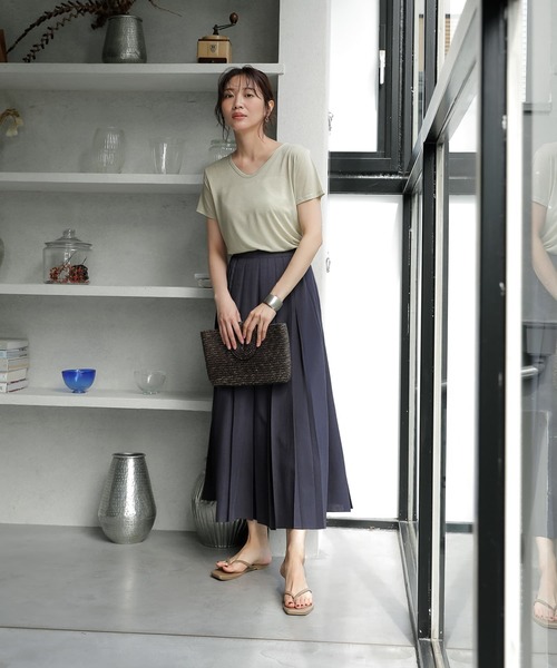STYLE DELI(スタイルデリ)の「少し透けるテロテロTシャツ(Tシャツ/カットソー・レディース・オレンジ/ライム/ホワイト・FREE)」の9枚目の写真