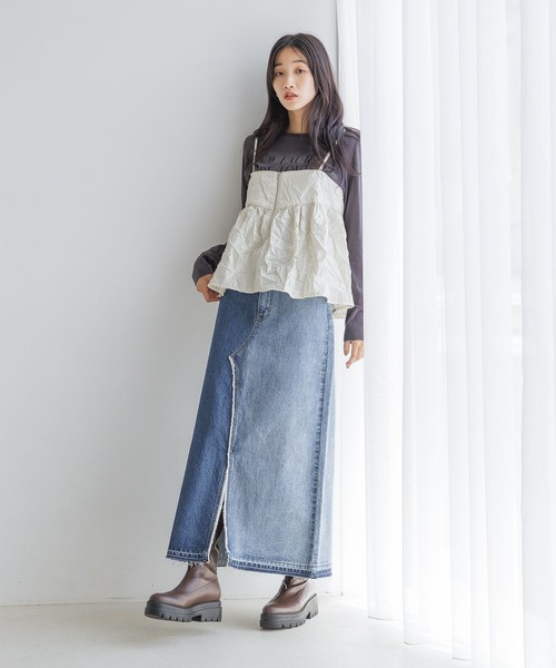 LOWRYS FARM（ローリーズファーム）の「アソートギャザーキャミ 138736（キャミソール・レディース・ブラック系その他/ブラック/アイボリー・LONG/SHORT）」の4枚目の写真