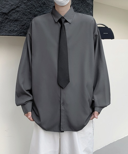 FVLMEN（フルメン）の「【FVLMEN】standard basic tie design longsleeve shirt/スタンダード ベーシック タイ デザイン ロングスリーブ シャツ（シャツ/ブラウス・メンズ・ホワイト/チャコールグレー/ブラック・MEDIUM/LARGE/X-LARGE）」の3枚目の写真