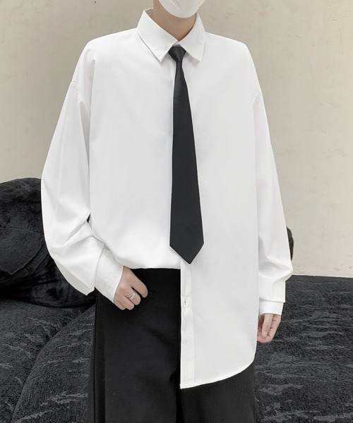 FVLMEN（フルメン）の「【FVLMEN】standard basic tie design longsleeve shirt/スタンダード ベーシック タイ デザイン ロングスリーブ シャツ（シャツ/ブラウス・メンズ・ホワイト/チャコールグレー/ブラック・MEDIUM/LARGE/X-LARGE）」の5枚目の写真