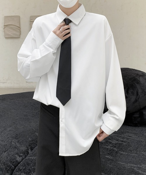 FVLMEN（フルメン）の「【FVLMEN】standard basic tie design longsleeve shirt/スタンダード ベーシック タイ デザイン ロングスリーブ シャツ（シャツ/ブラウス・メンズ・ホワイト/チャコールグレー/ブラック・MEDIUM/LARGE/X-LARGE）」の4枚目の写真