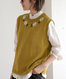 ブラミンク シアーニット イエロー コットン　ノースリーブ　ベスト　黄色 ブラミンク シアーニット イエロー コットン ノースリーブ