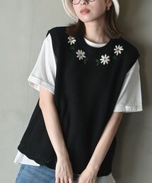 rps | フラワー刺繍クルーネックニットベスト(ベスト)