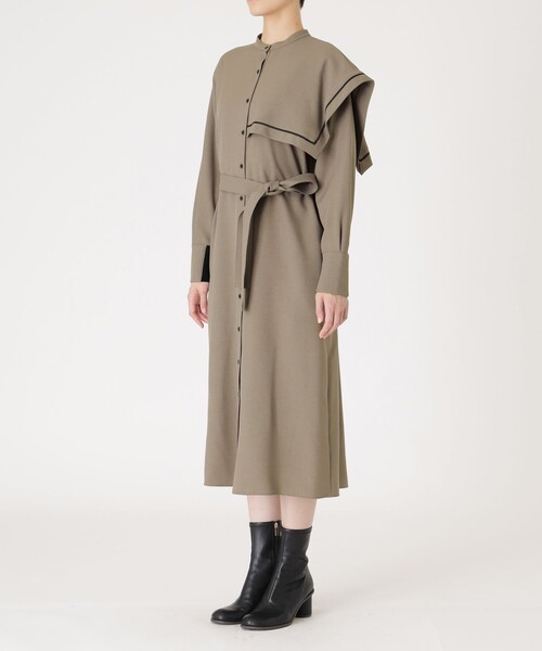 CAST:（キャストコロン）の「【1枚着でも羽織りでも】レイヤードディテールワンピース（ワンピース・レディース・ベージュ系その他4/ネイビー・S/M）」の6枚目の写真