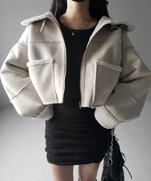 me+em select(ミームセレクト)の【 スタンドカラーにできる2WAY 】B-3ショートボアフライトムートンジャケット(ムートンコート)