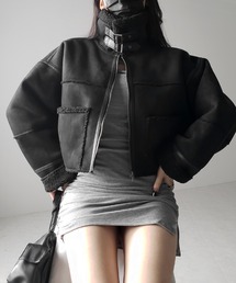 me+em select(ミームセレクト)の【 スタンドカラーにできる2WAY 】B-3ショートボアフライトムートンジャケット(ムートンコート)