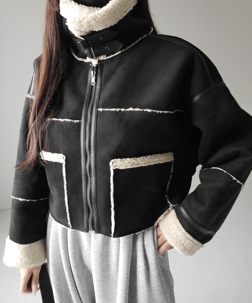 soerte スタンドカラーフェイクムートンジャケット ブラック 3 soerte（ソエルテ）の「Stand collar fake mouton jacket